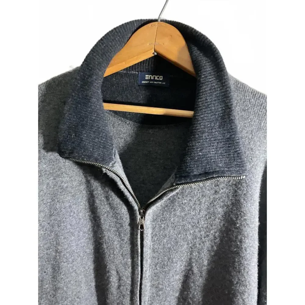 Enrico Men's Full Zip Gray Wool Sweater Jacket XL